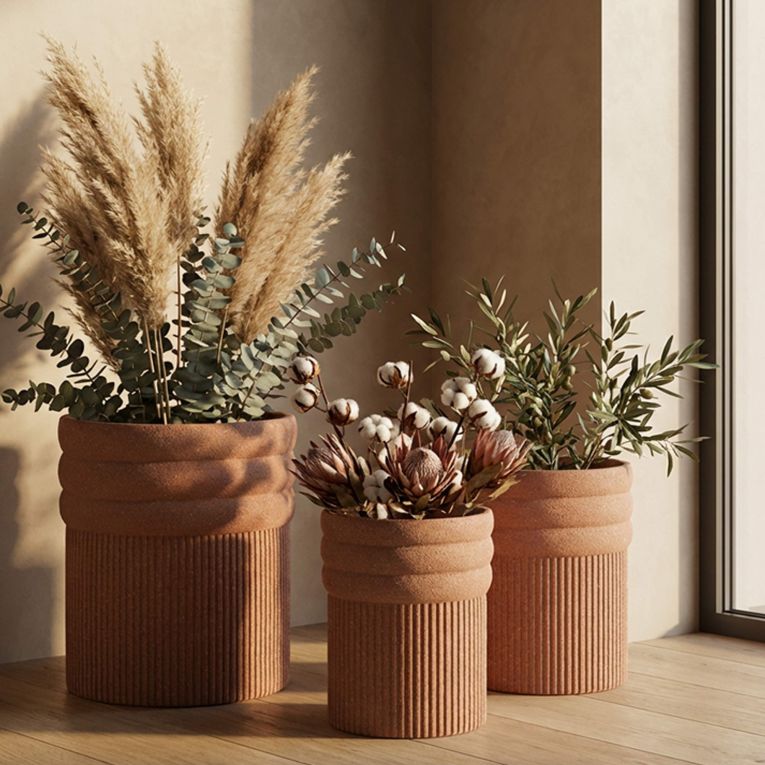 Vaso Marrone Terracotta set 3 Vasi Diametro Vaso Grande: 37, Vaso Medio: 32, Vaso Piccolo: 27 cm, Sfumatura Colore Struttura Terracotta - Gafase