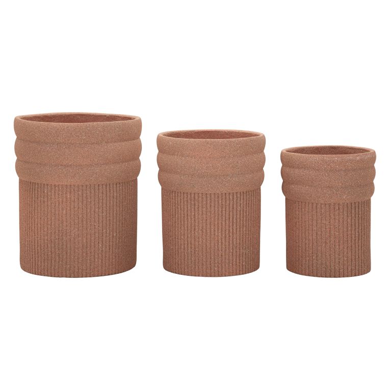 Vaso Marrone Terracotta set 3 Vasi Diametro Vaso Grande: 37, Vaso Medio: 32, Vaso Piccolo: 27 cm, Sfumatura Colore Struttura Terracotta - Gafase