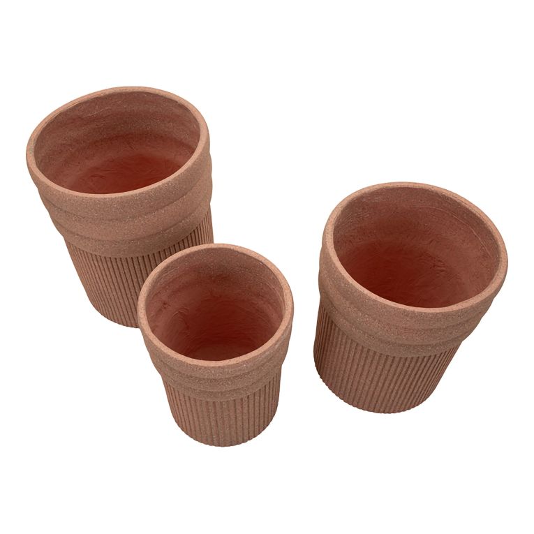 Vaso Marrone Terracotta set 3 Vasi Diametro Vaso Grande: 37, Vaso Medio: 32, Vaso Piccolo: 27 cm, Sfumatura Colore Struttura Terracotta - Gafase