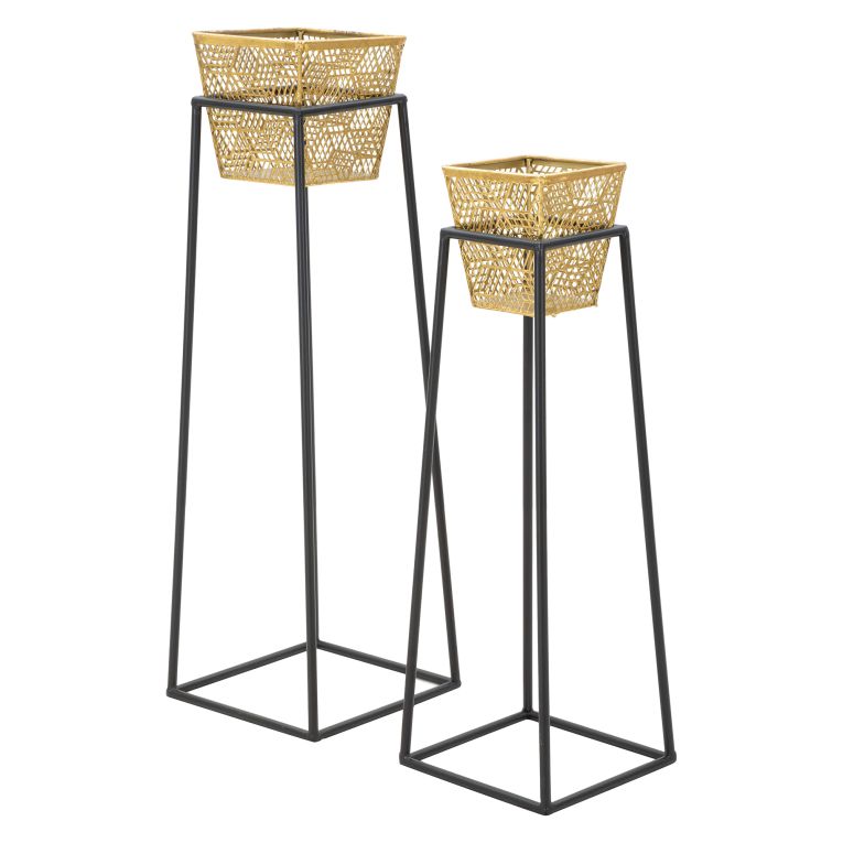 Vaso oro Nero set 2 Vasi, Portavasi Rimovibili Colore Struttura Nero, Diametro Vaso Grande: 16, Vaso Piccolo: 13 cm - Samara
