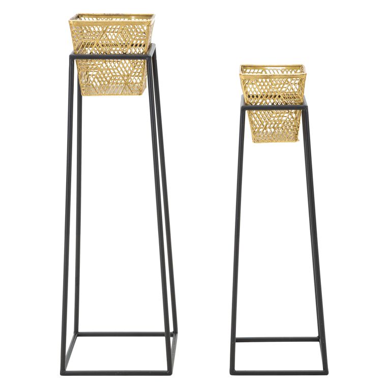 Vaso oro Nero set 2 Vasi, Portavasi Rimovibili Colore Struttura Nero, Diametro Vaso Grande: 16, Vaso Piccolo: 13 cm - Samara