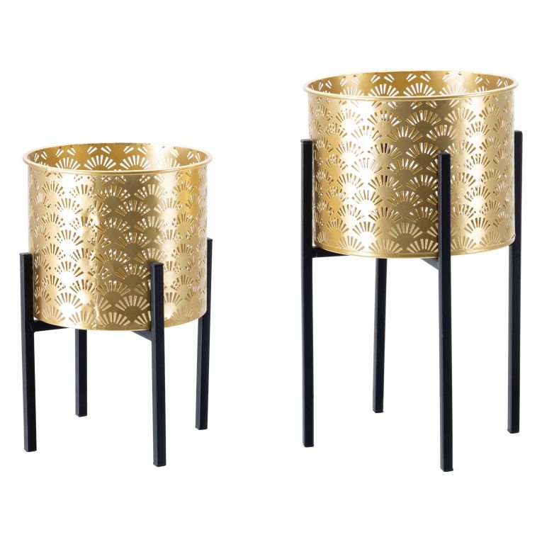 Vaso oro Nero set 2 Vasi, Portavasi Rimovibili Colore Struttura Nero, Diametro Vaso Grande: 20, Vaso Piccolo: 17 cm - Timna