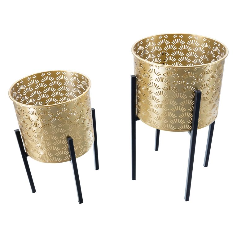 Vaso oro Nero set 2 Vasi, Portavasi Rimovibili Colore Struttura Nero, Diametro Vaso Grande: 20, Vaso Piccolo: 17 cm - Timna