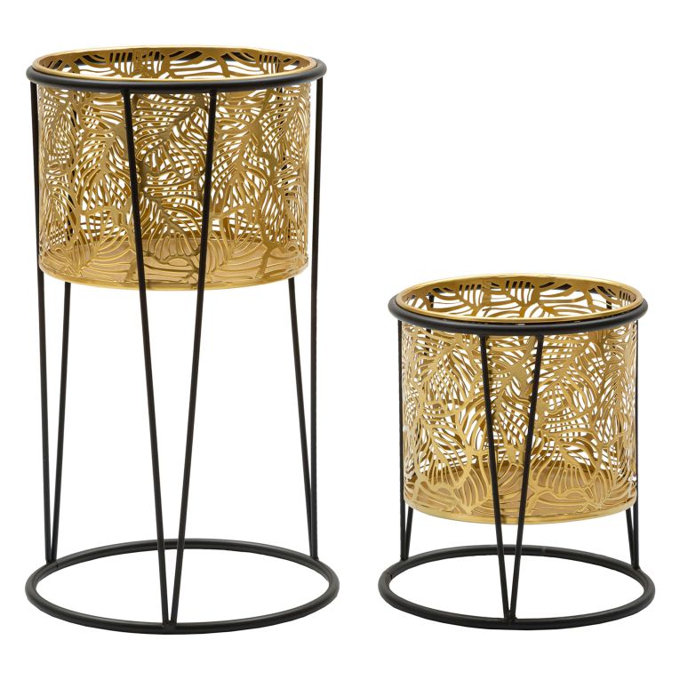 Vaso oro Nero set 2 Vasi, Portavasi Rimovibili Colore Struttura Nero, Diametro Vaso Grande: 20, Vaso Piccolo: 18 cm - Ilul