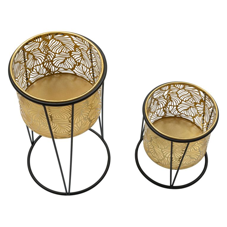 Vaso oro Nero set 2 Vasi, Portavasi Rimovibili Colore Struttura Nero, Diametro Vaso Grande: 20, Vaso Piccolo: 18 cm - Ilul