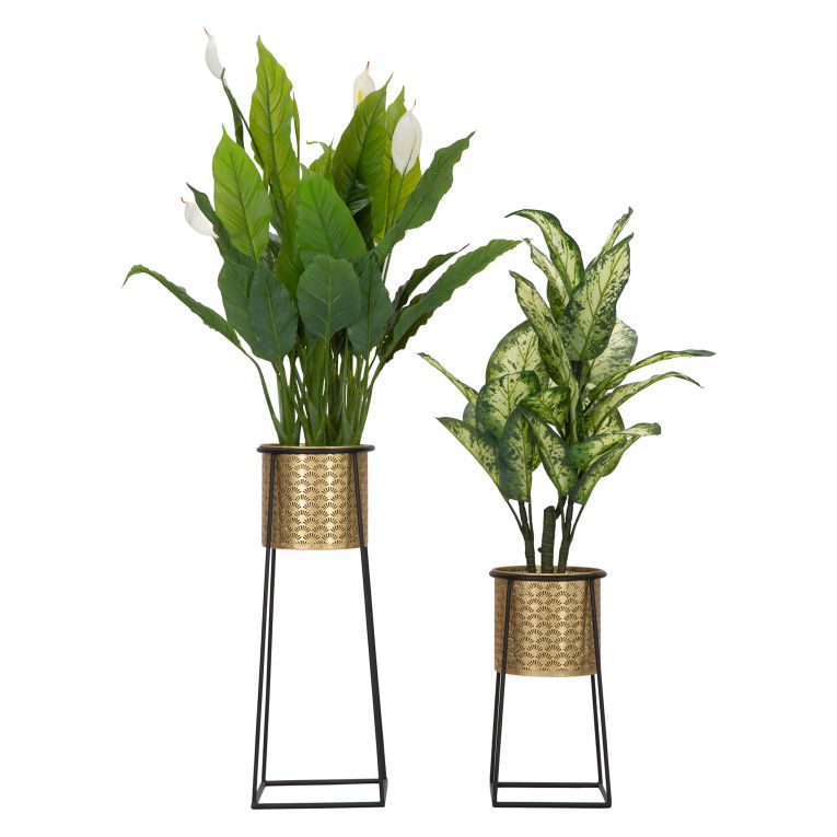 Vaso oro Nero set 2 Vasi, Portavasi Rimovibili Colore Struttura Nero, Diametro Vaso Grande: 22, Vaso Piccolo: 20 cm - Tikal