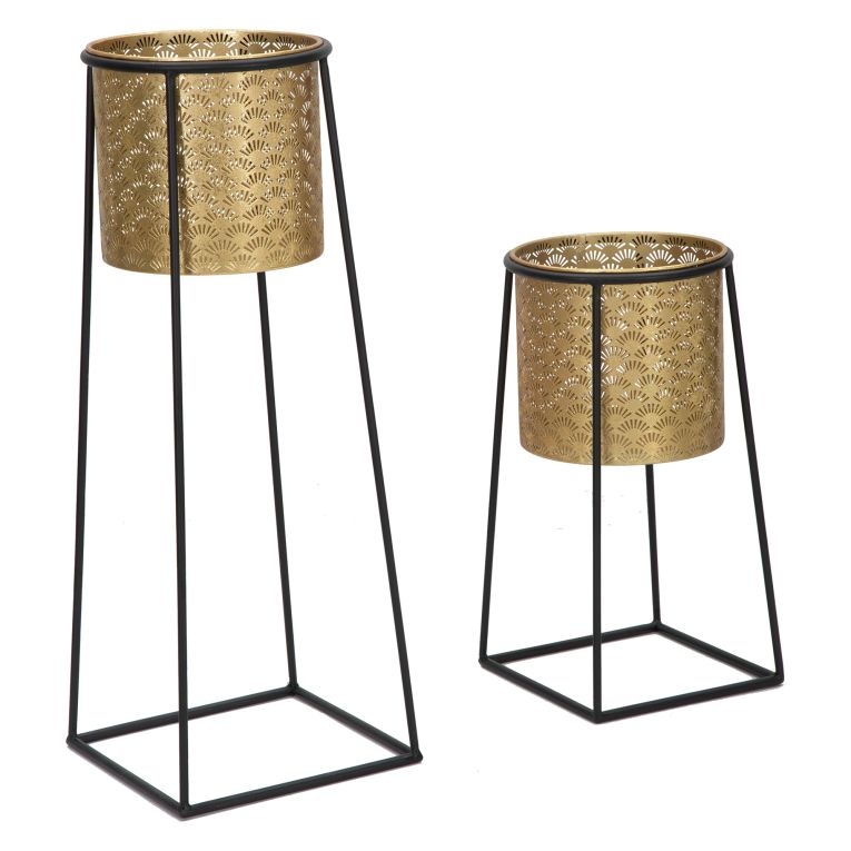 Vaso oro Nero set 2 Vasi, Portavasi Rimovibili Colore Struttura Nero, Diametro Vaso Grande: 22, Vaso Piccolo: 20 cm - Tikal