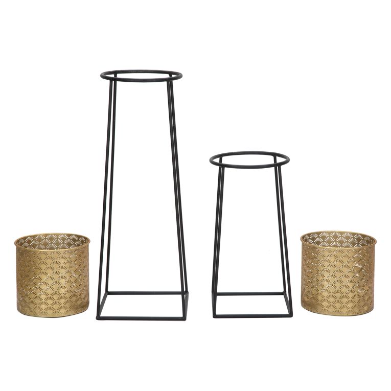 Vaso oro Nero set 2 Vasi, Portavasi Rimovibili Colore Struttura Nero, Diametro Vaso Grande: 22, Vaso Piccolo: 20 cm - Tikal