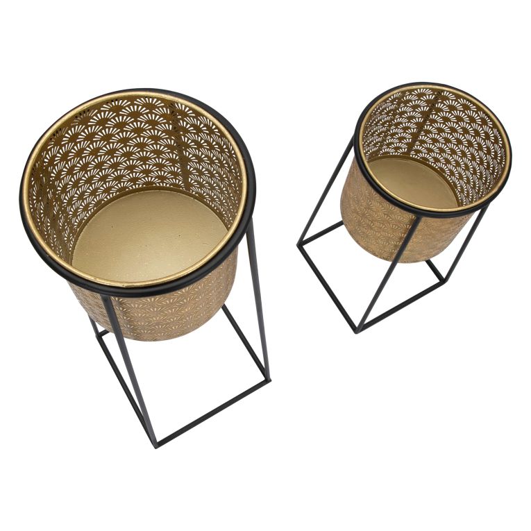 Vaso oro Nero set 2 Vasi, Portavasi Rimovibili Colore Struttura Nero, Diametro Vaso Grande: 22, Vaso Piccolo: 20 cm - Tikal