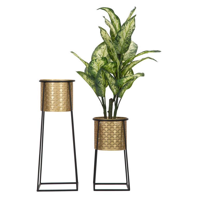 Vaso oro Nero set 2 Vasi, Portavasi Rimovibili Colore Struttura Nero, Diametro Vaso Grande: 22, Vaso Piccolo: 20 cm - Tikal