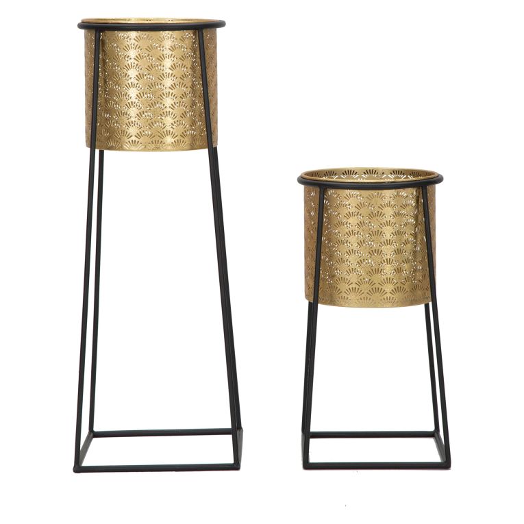 Vaso oro Nero set 2 Vasi, Portavasi Rimovibili Colore Struttura Nero, Diametro Vaso Grande: 22, Vaso Piccolo: 20 cm - Tikal