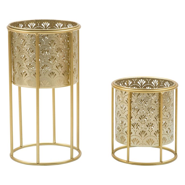 Vaso oro set 2 Vasi, Portavasi Rimovibili Diametro Vaso Grande: 20, Vaso Piccolo: 17 cm, - Husavi