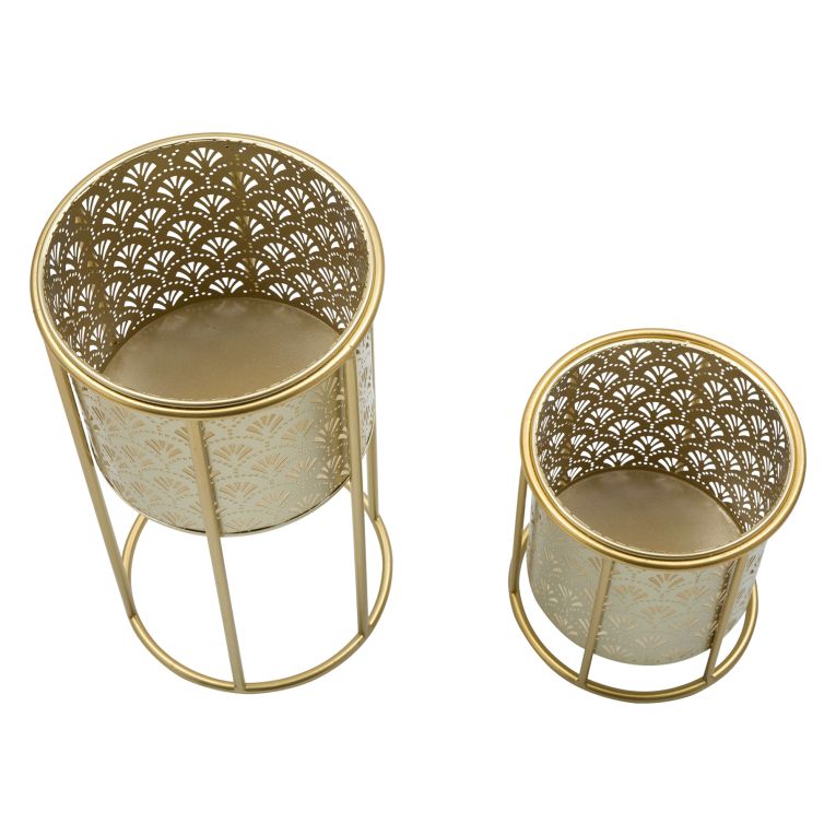 Vaso oro set 2 Vasi, Portavasi Rimovibili Diametro Vaso Grande: 20, Vaso Piccolo: 17 cm, - Husavi