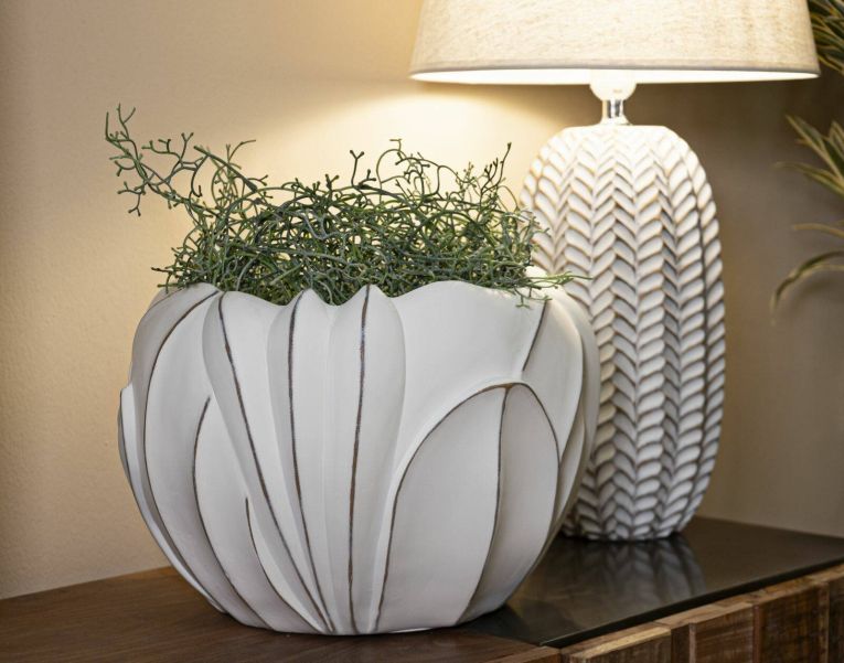 Vaso Paranapanema, Complemento d'arredo, Articolo decorativo, Accessorio d'arredo, 35x35 h24 cm, Bianco
