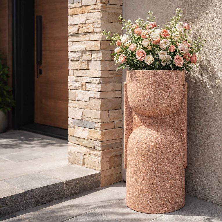 Vaso Rosa Finitura Geometrica, - Fatone