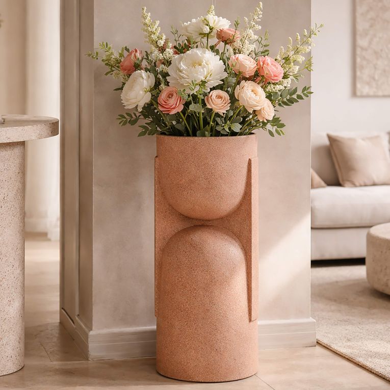 Vaso Rosa Finitura Geometrica, - Fatone