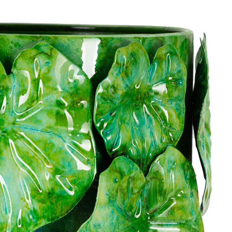 Vaso Verde Disegni con Foglie Diametro 15.5 cm, - Barri
