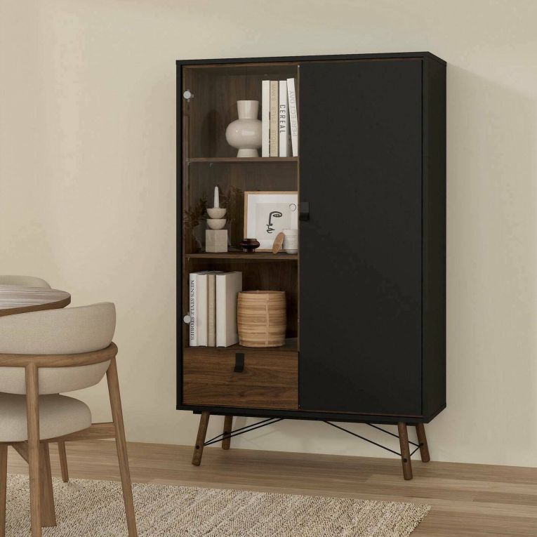 Vetrina 2 ante 101x40x161h cm nera e noce - Mora