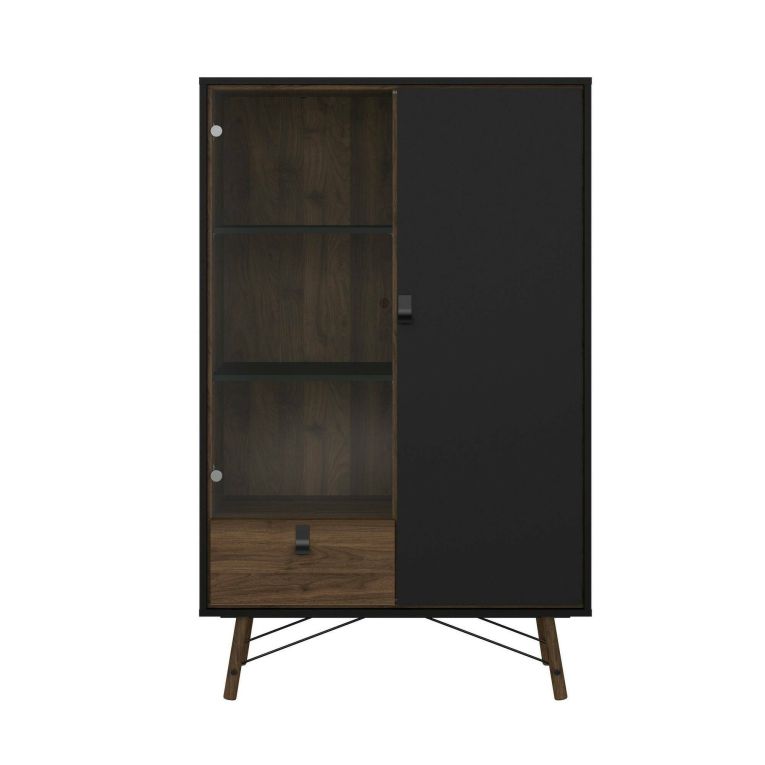 Vetrina 2 ante 101x40x161h cm nera e noce - Mora