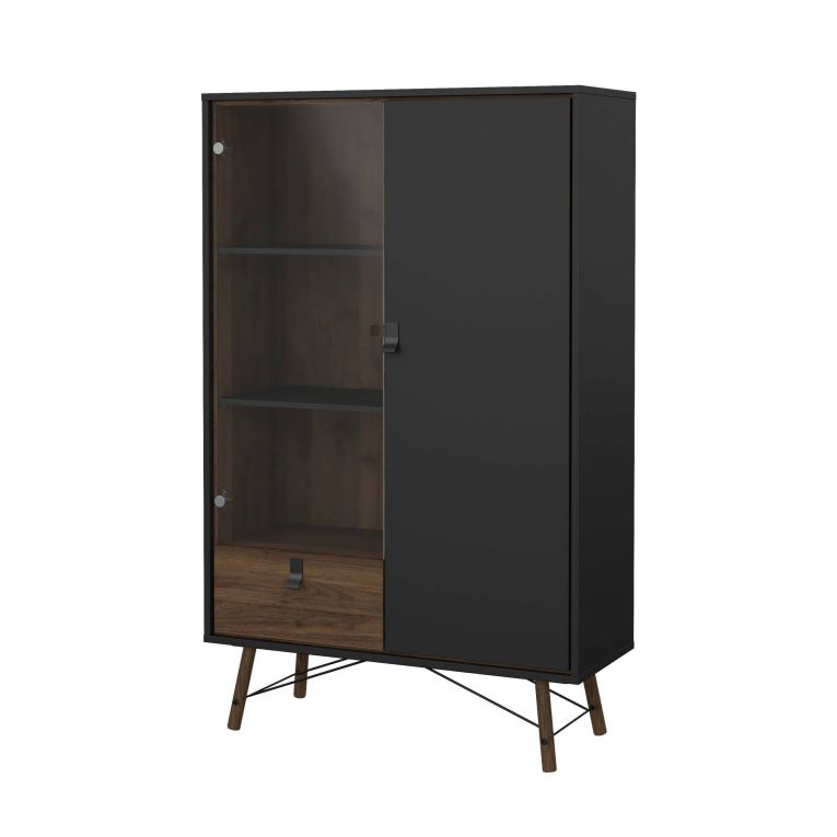 Vetrina 2 ante 101x40x161h cm nera e noce - Mora
