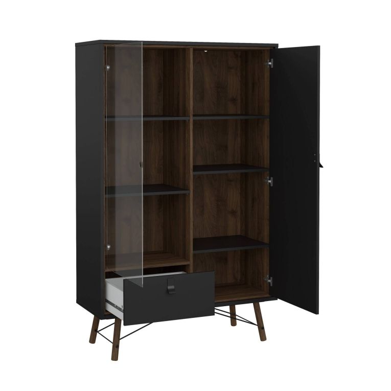 Vetrina 2 ante 101x40x161h cm nera e noce - Mora