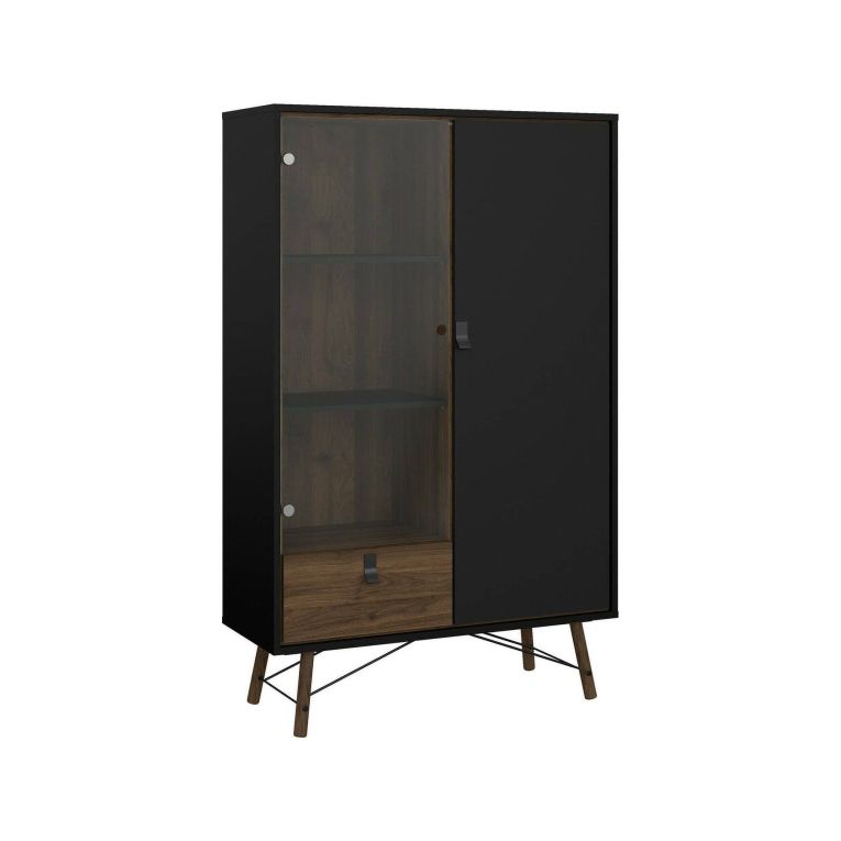 Vetrina 2 ante 101x40x161h cm nera e noce - Mora
