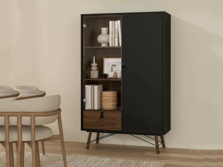 Vetrina 2 ante 101x40x161h cm nera e noce - Mora