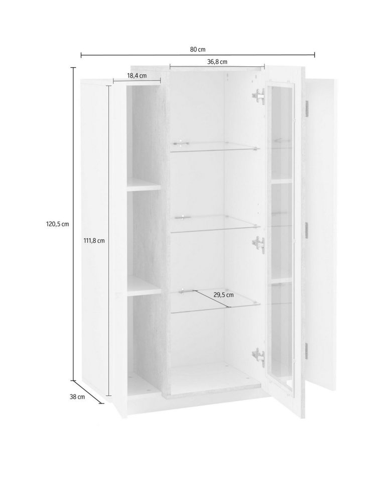 Vetrina Beige 7 Ripiani 10 Vani 80x38x120.5h cm, 3 Ante - Severino