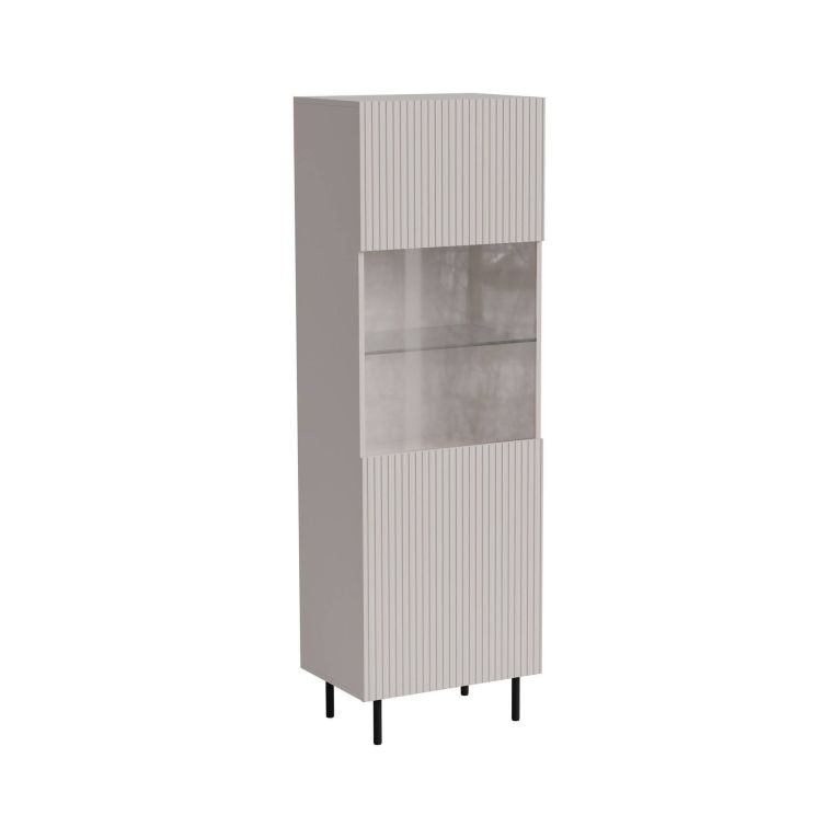 Vetrina Beige Cashmere 4 Ripiani 5 Vani 60x42x183h cm, Apertura Battente - Luzzana