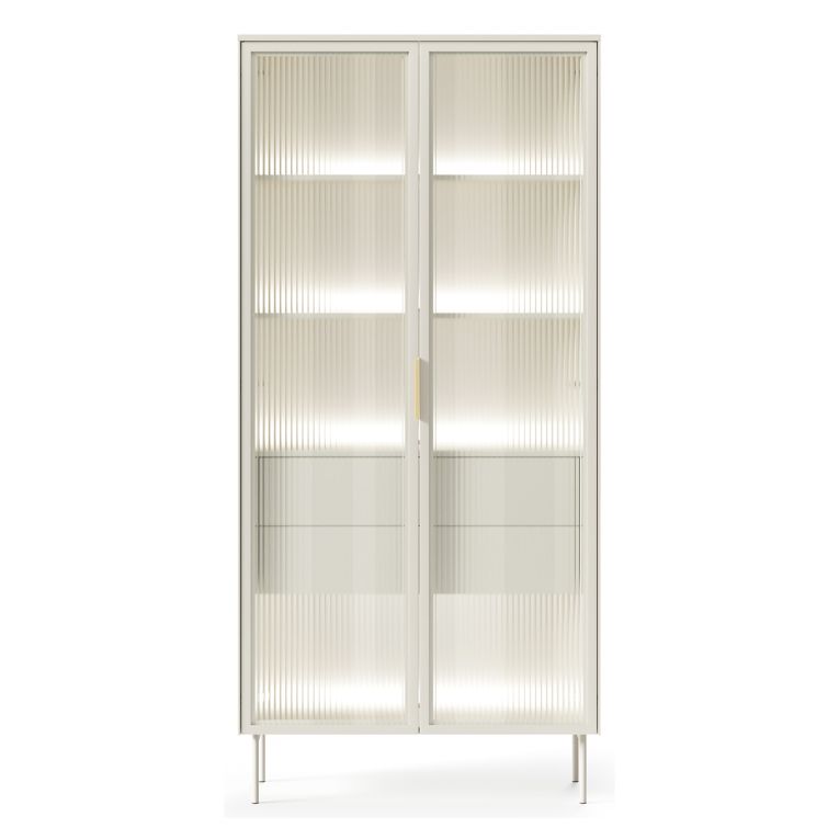 Vetrina Beige Cashmere Trasparente 4 Ripiani 2 Cassetti 92x39x195h cm, 2 Ante - Lafafasa