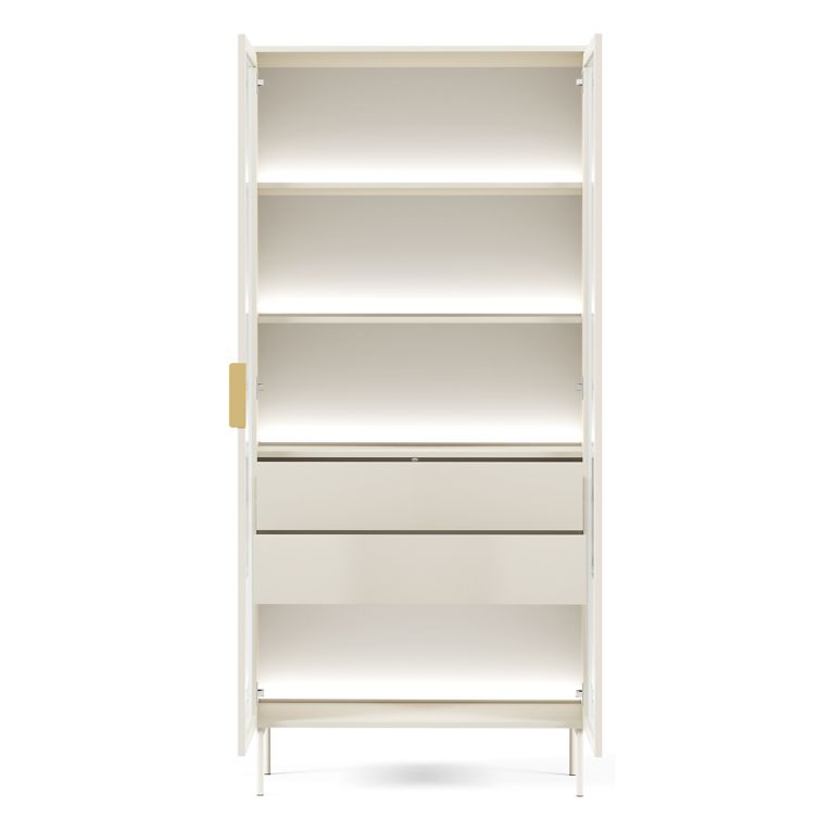 Vetrina Beige Cashmere Trasparente 4 Ripiani 2 Cassetti 92x39x195h cm, 2 Ante - Lafafasa