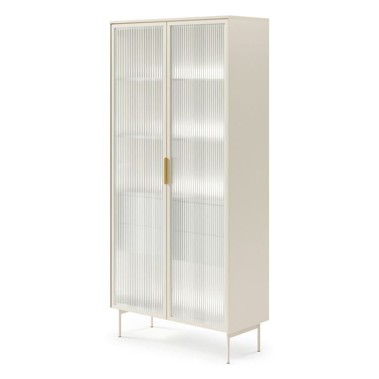 Vetrina Beige Cashmere Trasparente 4 Ripiani 2 Cassetti 92x39x195h cm, 2 Ante - Lafafasa
