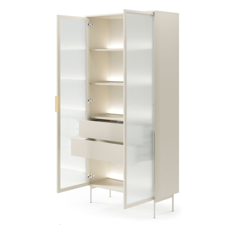 Vetrina Beige Cashmere Trasparente 4 Ripiani 2 Cassetti 92x39x195h cm, 2 Ante - Lafafasa