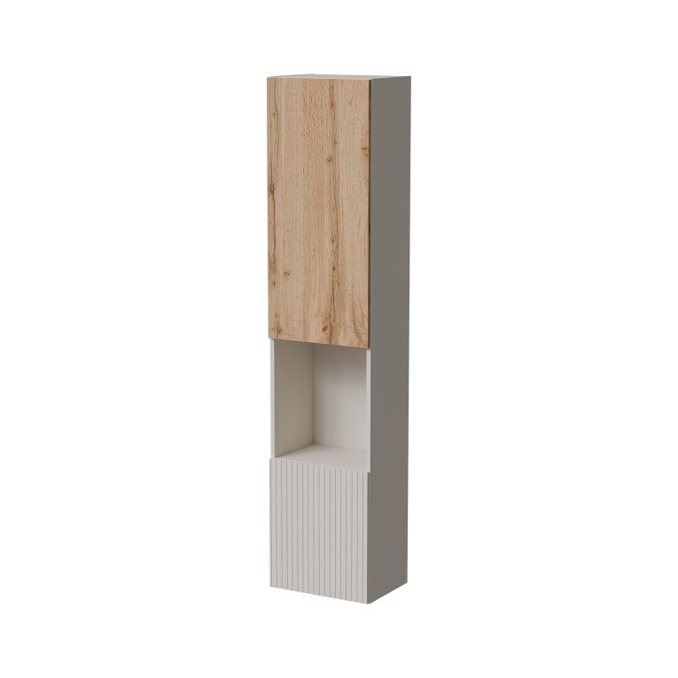 Vetrina Beige Marrone Rovere 4 Ripiani 2 Ante 39.9x29.8x180h cm, Apertura Push Pull - Botte