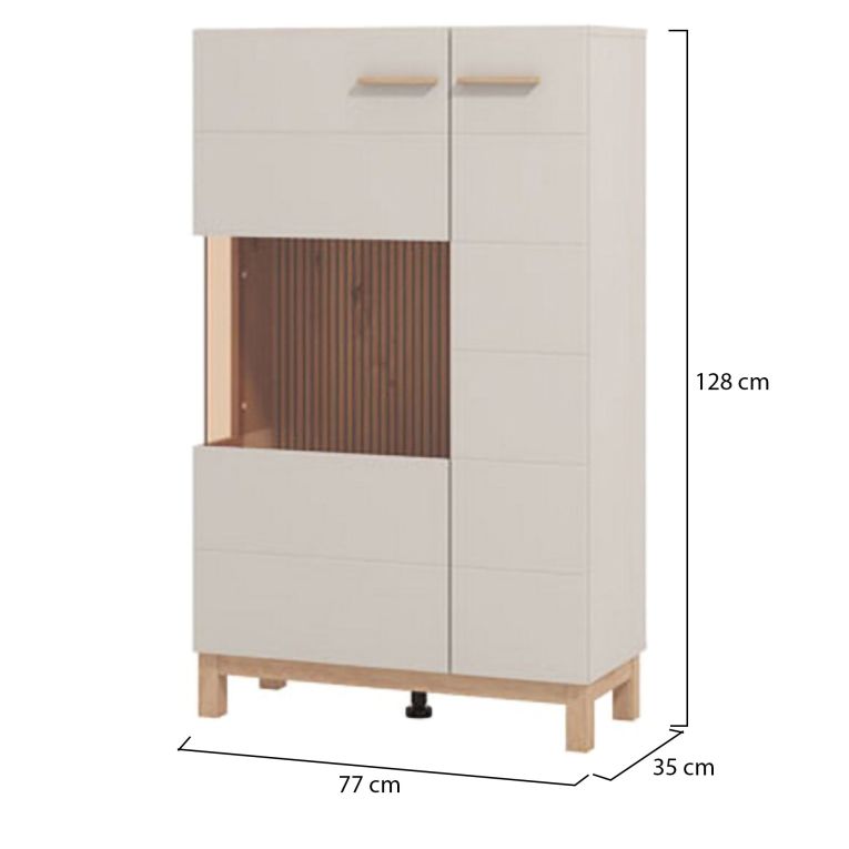 Vetrina Beige Marrone Rovere Nodi 2 Ripiani Apertura Battente 77x35x127.5h cm, 2 Ante - Mezzago