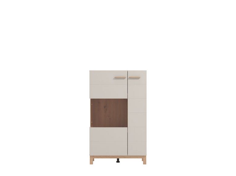 Vetrina Beige Marrone Rovere Nodi 2 Ripiani Apertura Battente 77x35x127.5h cm, 2 Ante - Mezzago