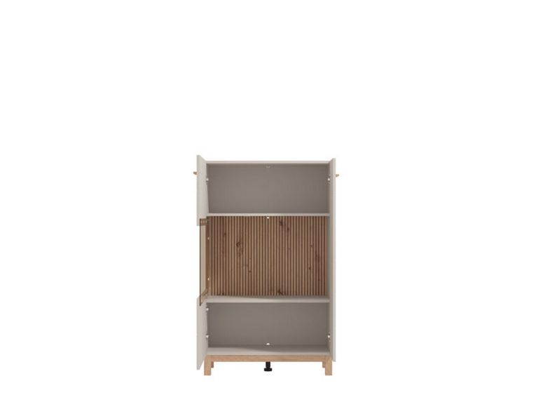 Vetrina Beige Marrone Rovere Nodi 2 Ripiani Apertura Battente 77x35x127.5h cm, 2 Ante - Mezzago