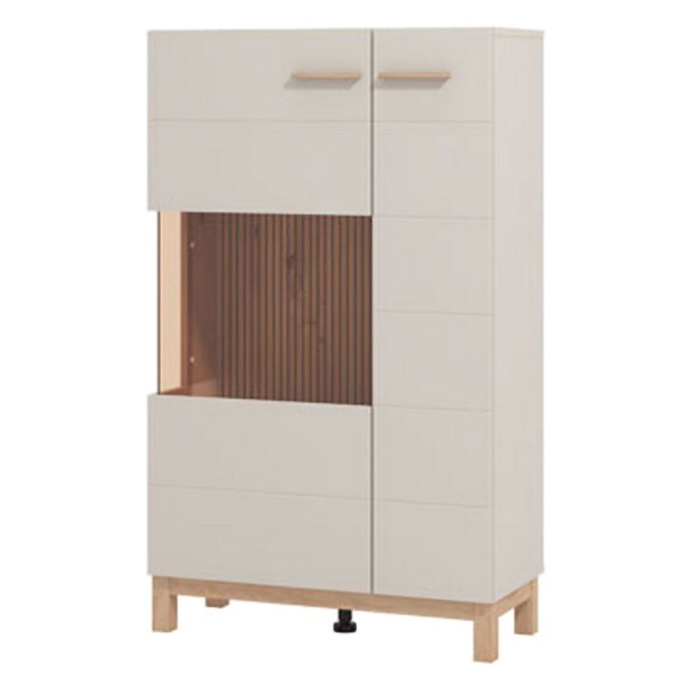 Vetrina Beige Marrone Rovere Nodi 2 Ripiani Apertura Battente 77x35x127.5h cm, 2 Ante - Mezzago