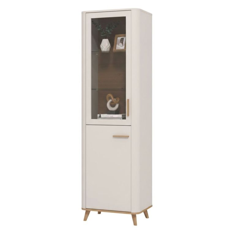 Vetrina Beige Marrone Rovere Nodi 4 Ripiani Apertura Battente 58x40x193h cm, 2 Ante - Sparso