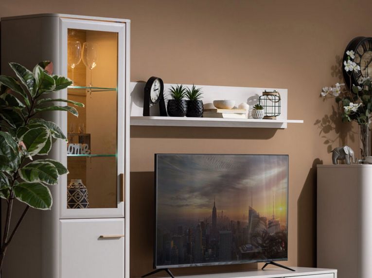 Vetrina Beige Marrone Rovere Nodi 4 Ripiani Apertura Battente 58x40x193h cm, 2 Ante - Sparso