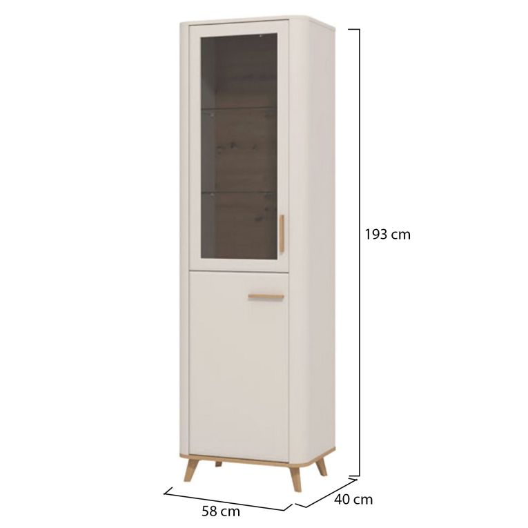 Vetrina Beige Marrone Rovere Nodi 4 Ripiani Apertura Battente 58x40x193h cm, 2 Ante - Sparso