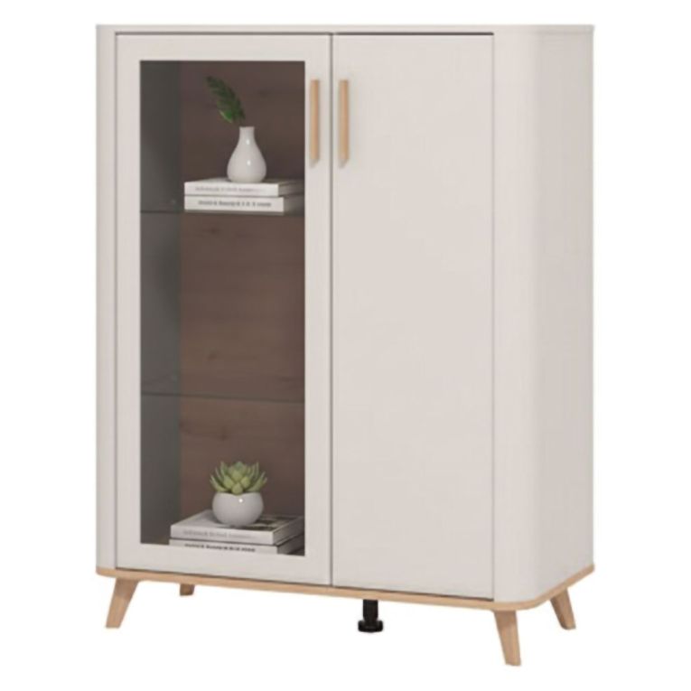Vetrina Beige Marrone Rovere Nodi 4 Ripiani Apertura Battente 90x40x116.5h cm, 2 Ante - Castella