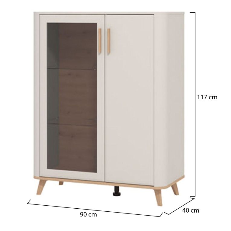 Vetrina Beige Marrone Rovere Nodi 4 Ripiani Apertura Battente 90x40x116.5h cm, 2 Ante - Castella