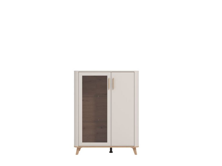 Vetrina Beige Marrone Rovere Nodi 4 Ripiani Apertura Battente 90x40x116.5h cm, 2 Ante - Castella