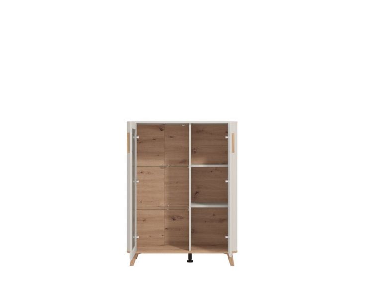 Vetrina Beige Marrone Rovere Nodi 4 Ripiani Apertura Battente 90x40x116.5h cm, 2 Ante - Castella
