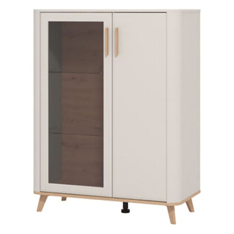 Vetrina Beige Marrone Rovere Nodi 4 Ripiani Apertura Battente 90x40x116.5h cm, 2 Ante - Castella