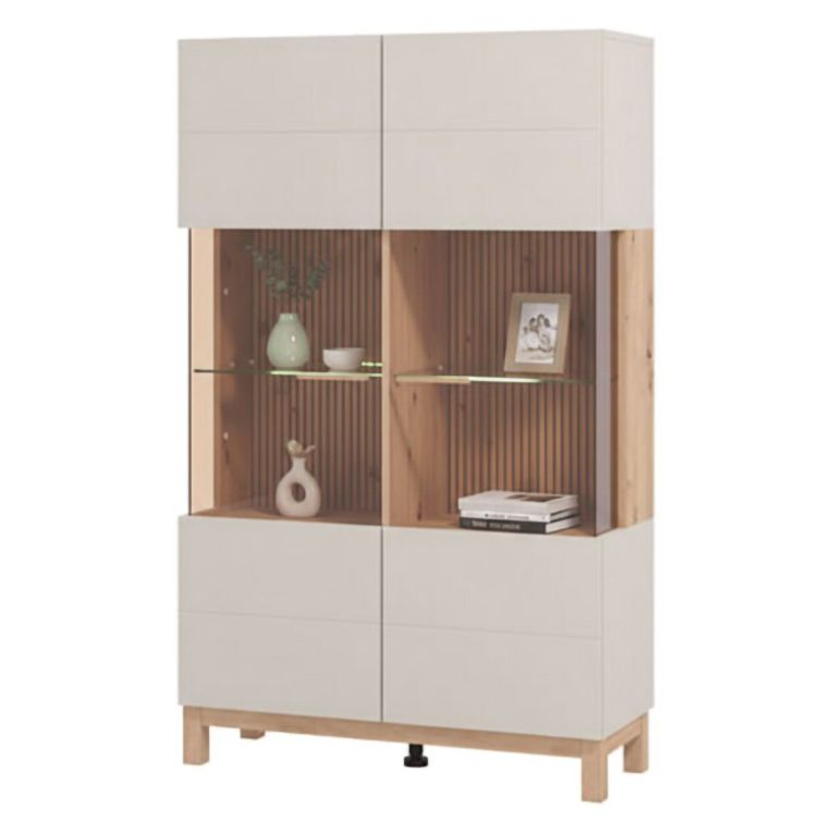 Vetrina Beige Marrone Rovere Nodi 6 Ripiani Apertura Battente 90x35x146.5h cm, 2 Ante - Talla
