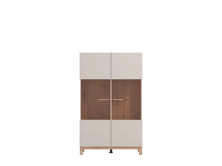 Vetrina Beige Marrone Rovere Nodi 6 Ripiani Apertura Battente 90x35x146.5h cm, 2 Ante - Talla