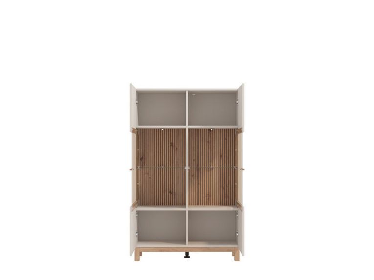Vetrina Beige Marrone Rovere Nodi 6 Ripiani Apertura Battente 90x35x146.5h cm, 2 Ante - Talla