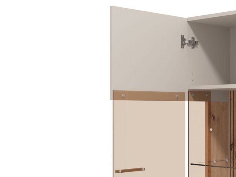 Vetrina Beige Marrone Rovere Nodi 6 Ripiani Apertura Battente 90x35x146.5h cm, 2 Ante - Talla